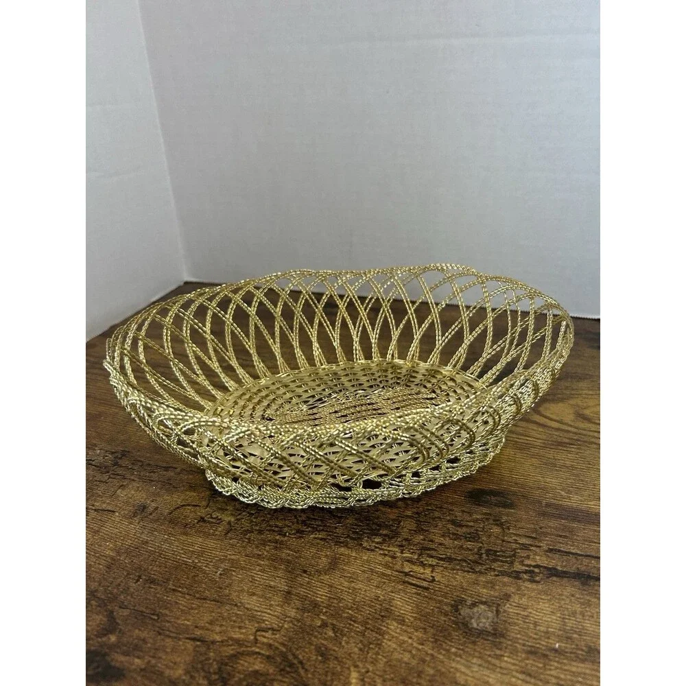Studio Nova Golden Classic Twist Wire Oval Basket Gold Tone Fruit Bowl Decor
